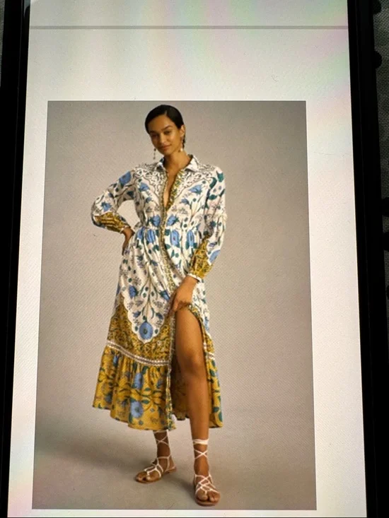 Anthropologie Maxi Dress in Blue & Yellow Floral Print - Picture 7 of 7